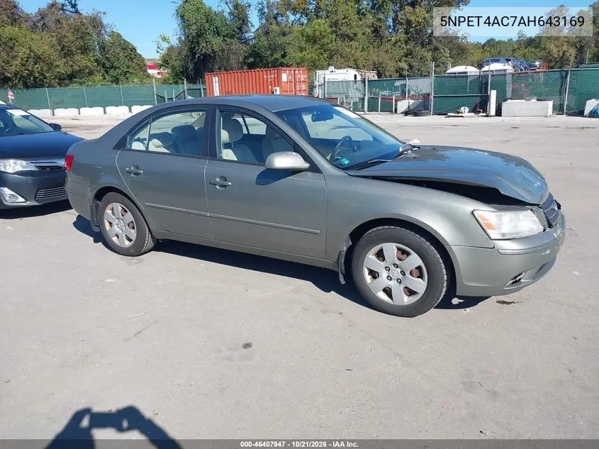 HYUNDAI SONATA 2010, VIN 5NPET4AC7AH643169