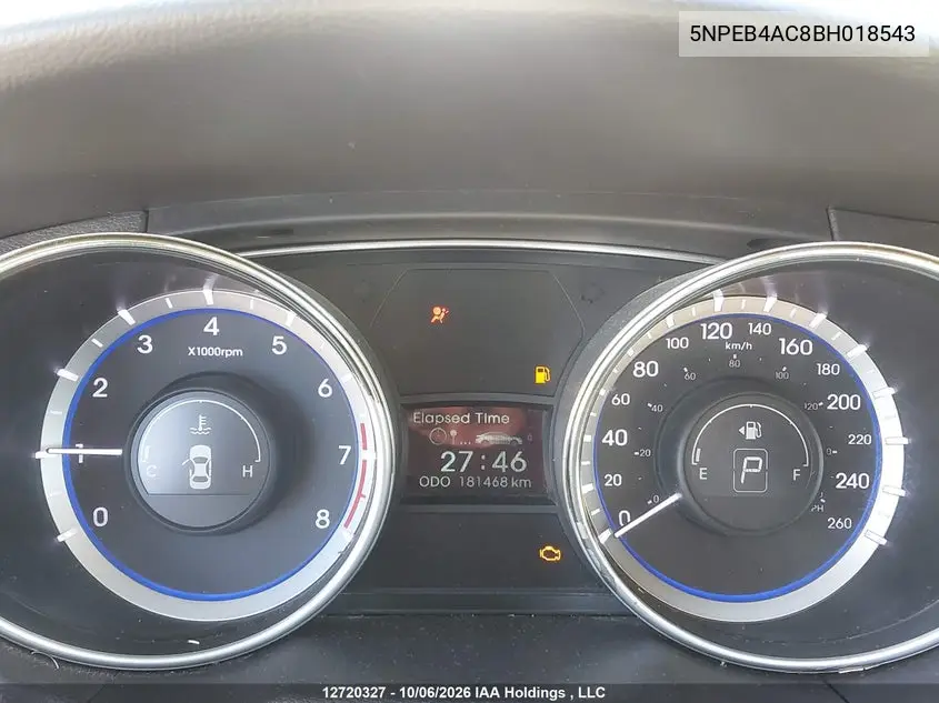 2011 HYUNDAI SONATA VIN 5NPEB4AC8BH018543 — фото 7