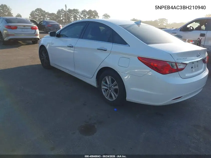 2011 HYUNDAI SONATA VIN 5NPEB4AC3BH210940 — фото 3