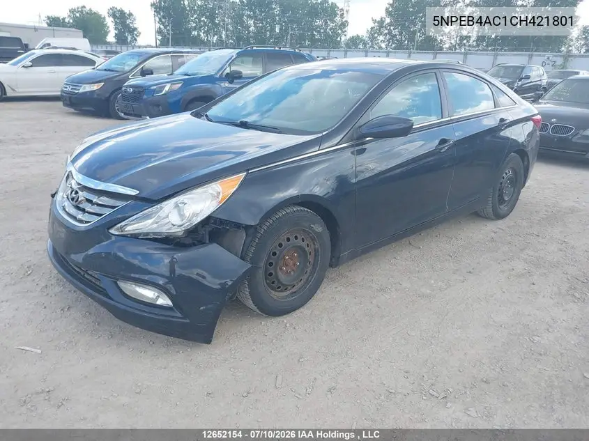 2012 HYUNDAI SONATA VIN 5NPEB4AC1CH421801 — фото 2