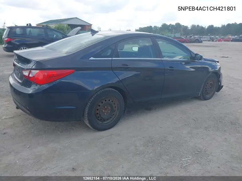 2012 HYUNDAI SONATA VIN 5NPEB4AC1CH421801 — фото 4