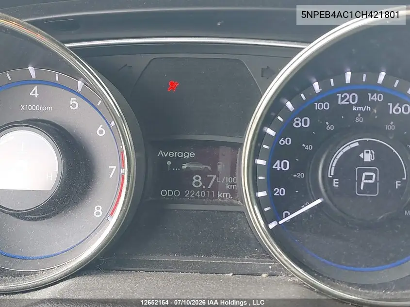 2012 HYUNDAI SONATA VIN 5NPEB4AC1CH421801 — фото 7