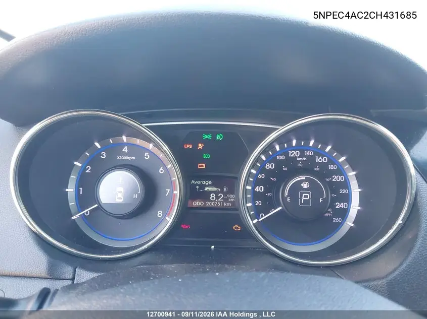 2012 HYUNDAI SONATA VIN 5NPEC4AC2CH431685 — фото 7