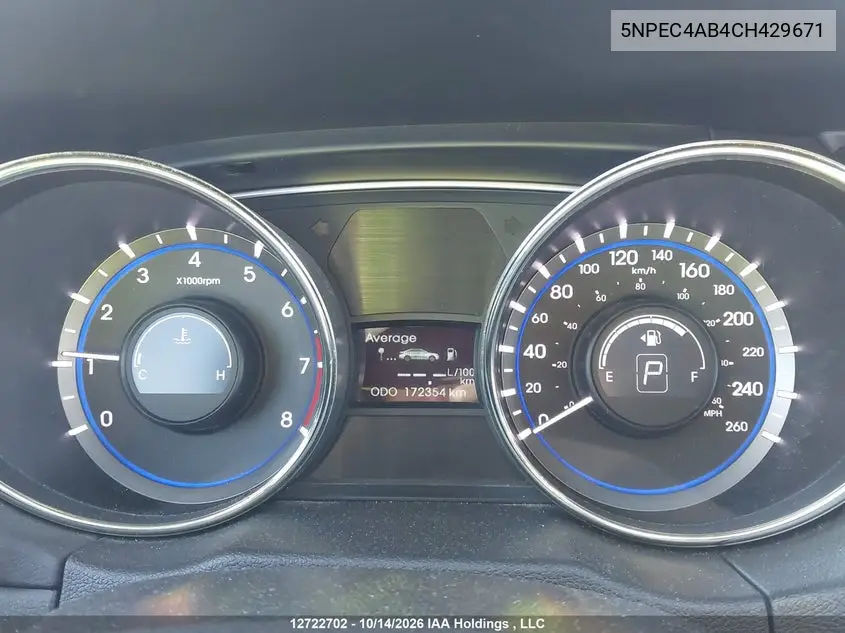 2012 HYUNDAI SONATA VIN 5NPEC4AB4CH429671 — фото 7