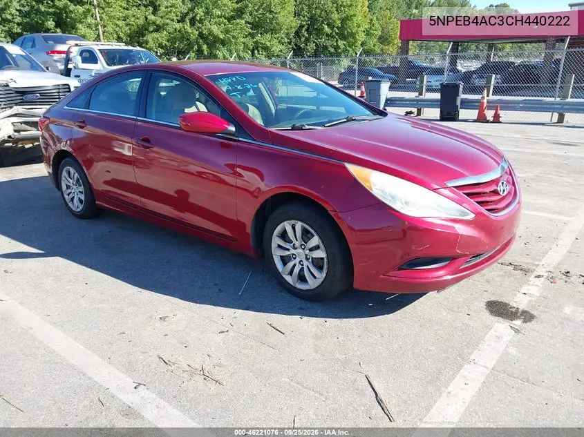 HYUNDAI SONATA 2012, VIN 5NPEB4AC3CH440222