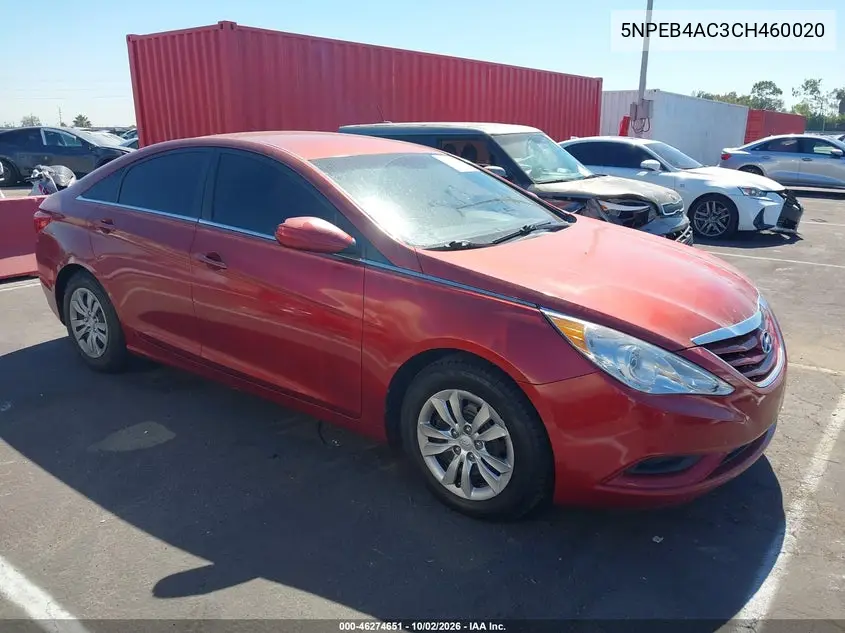 HYUNDAI SONATA 2012, VIN 5NPEB4AC3CH460020