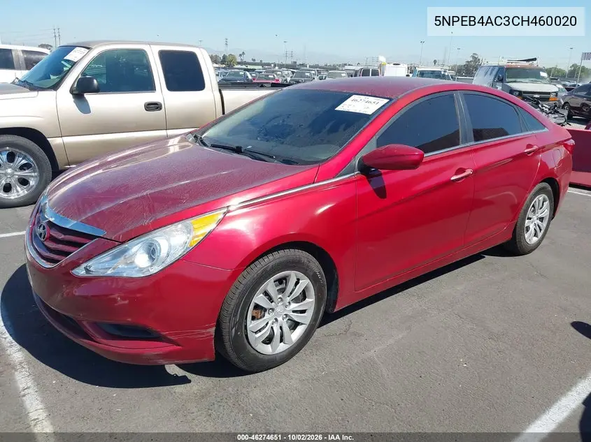 2012 HYUNDAI SONATA VIN 5NPEB4AC3CH460020 — фото 2
