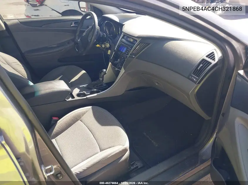 2012 HYUNDAI SONATA VIN 5NPEB4AC4CH321868 — фото 5