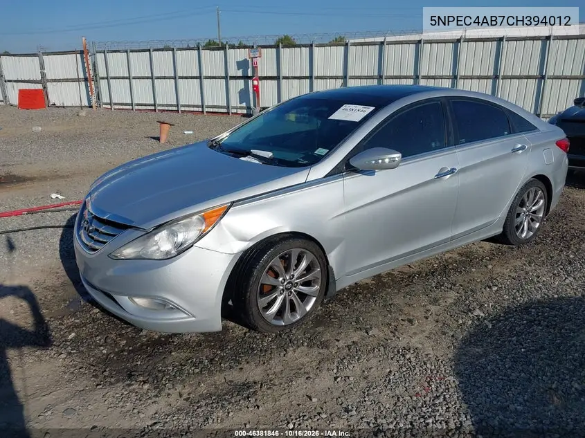 2012 HYUNDAI SONATA VIN 5NPEC4AB7CH394012 — фото 2