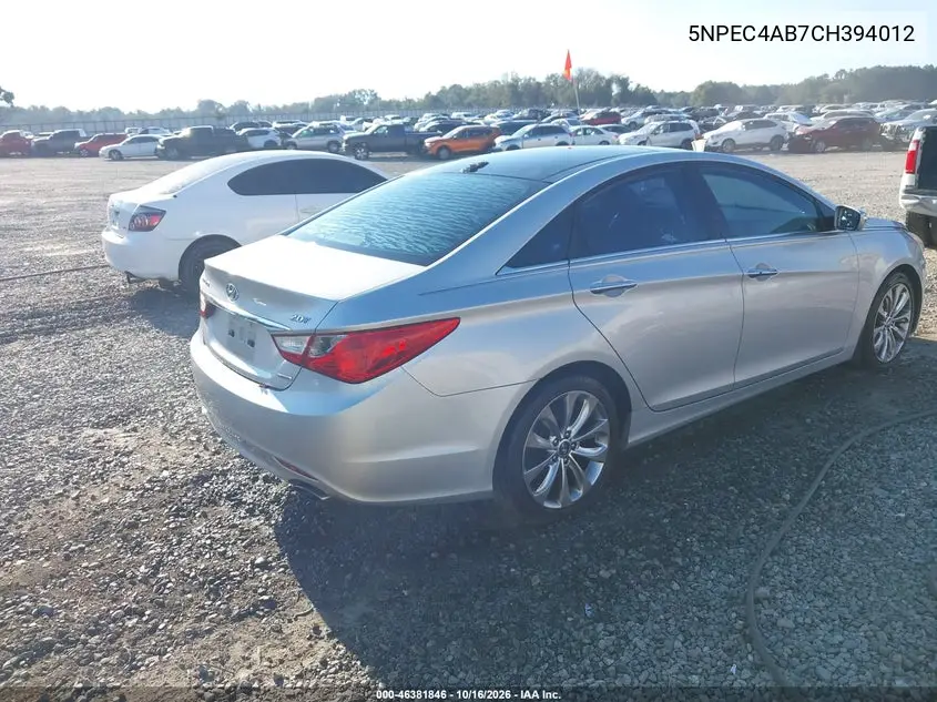 2012 HYUNDAI SONATA VIN 5NPEC4AB7CH394012 — фото 4