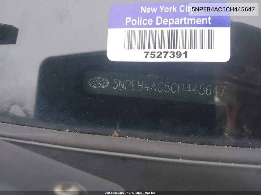 2012 HYUNDAI SONATA VIN 5NPEB4AC5CH445647 — фото 11