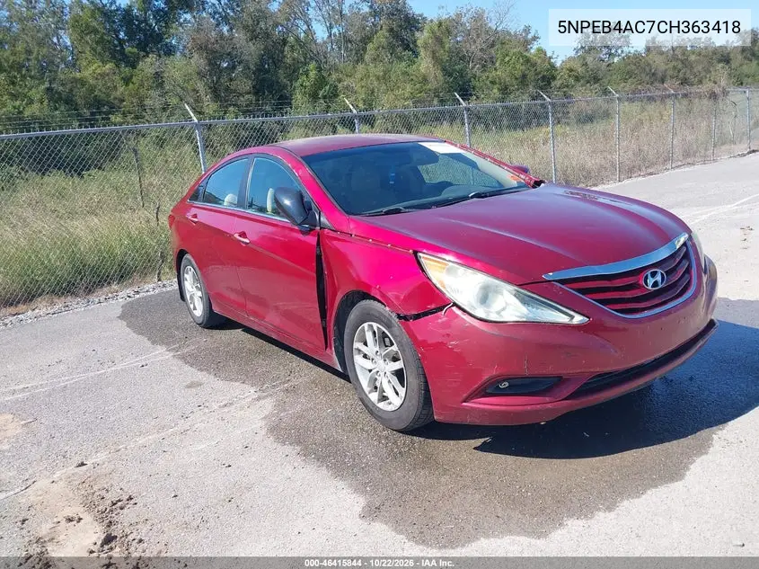 HYUNDAI SONATA 2012, VIN 5NPEB4AC7CH363418