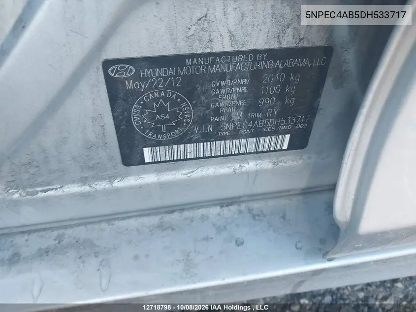 2013 HYUNDAI SONATA VIN 5NPEC4AB5DH533717 — фото 18