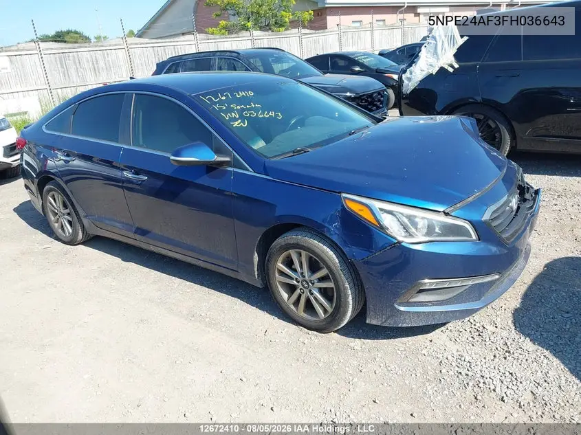 HYUNDAI SONATA 2015, VIN 5NPE24AF3FH036643