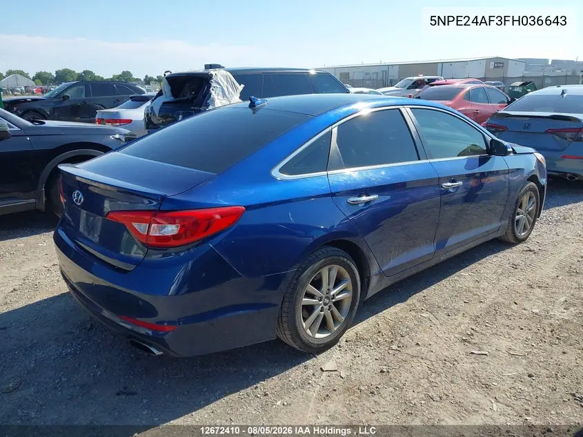 2015 HYUNDAI SONATA VIN 5NPE24AF3FH036643 — фото 4