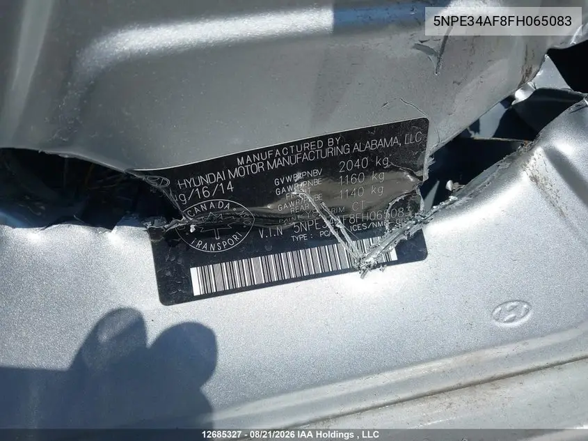 2015 HYUNDAI SONATA VIN 5NPE34AF8FH065083 — фото 9