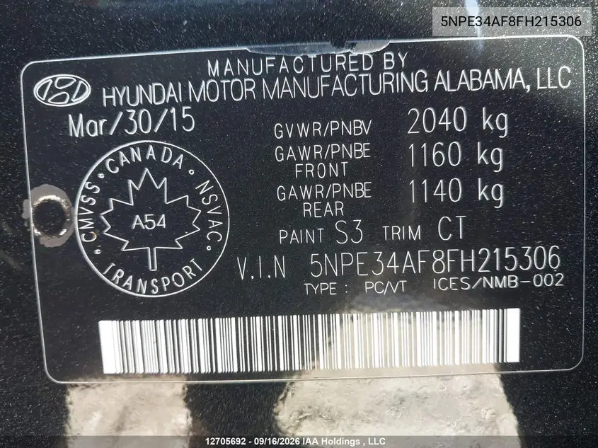 2015 HYUNDAI SONATA VIN 5NPE34AF8FH215306 — фото 18