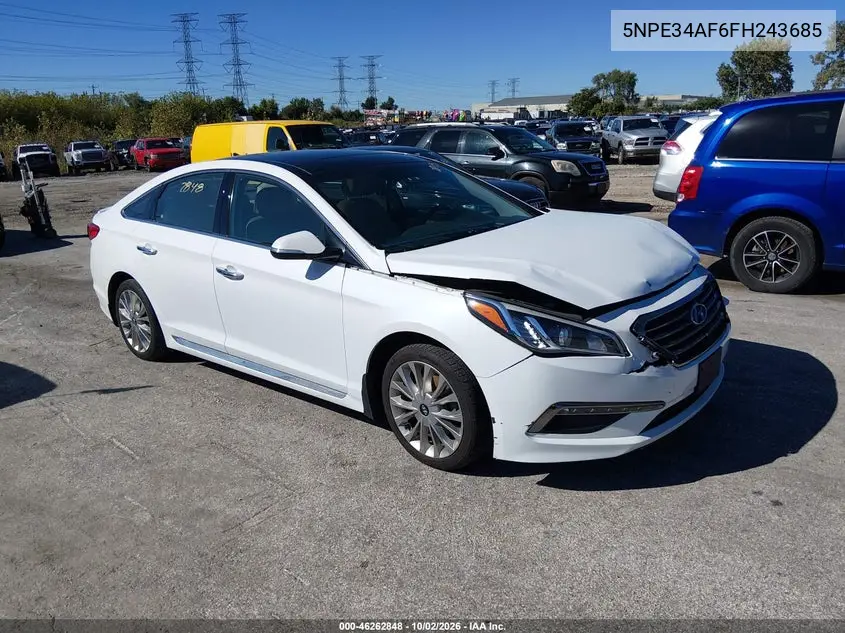 HYUNDAI SONATA 2015, VIN 5NPE34AF6FH243685