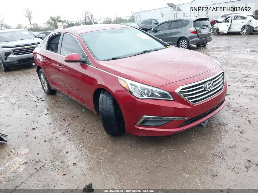HYUNDAI SONATA 2015, VIN 5NPE24AF5FH003692