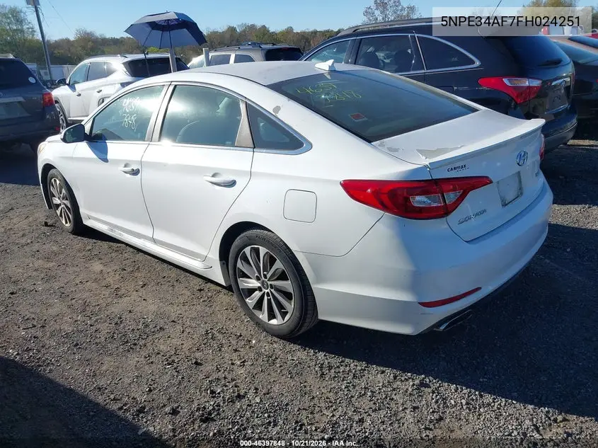 2015 HYUNDAI SONATA VIN 5NPE34AF7FH024251 — фото 3