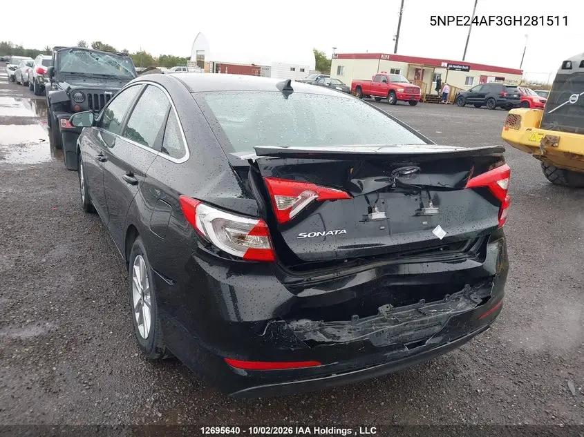 2016 HYUNDAI SONATA VIN 5NPE24AF3GH281511 — фото 3