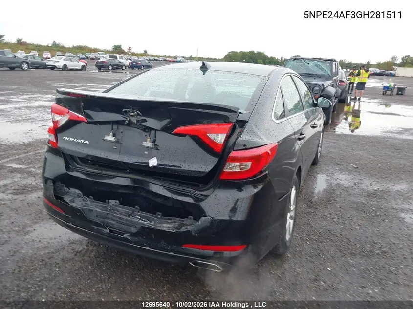 2016 HYUNDAI SONATA VIN 5NPE24AF3GH281511 — фото 4