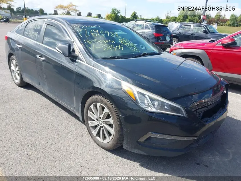 HYUNDAI SONATA 2016, VIN 5NPE24AF8GH351505