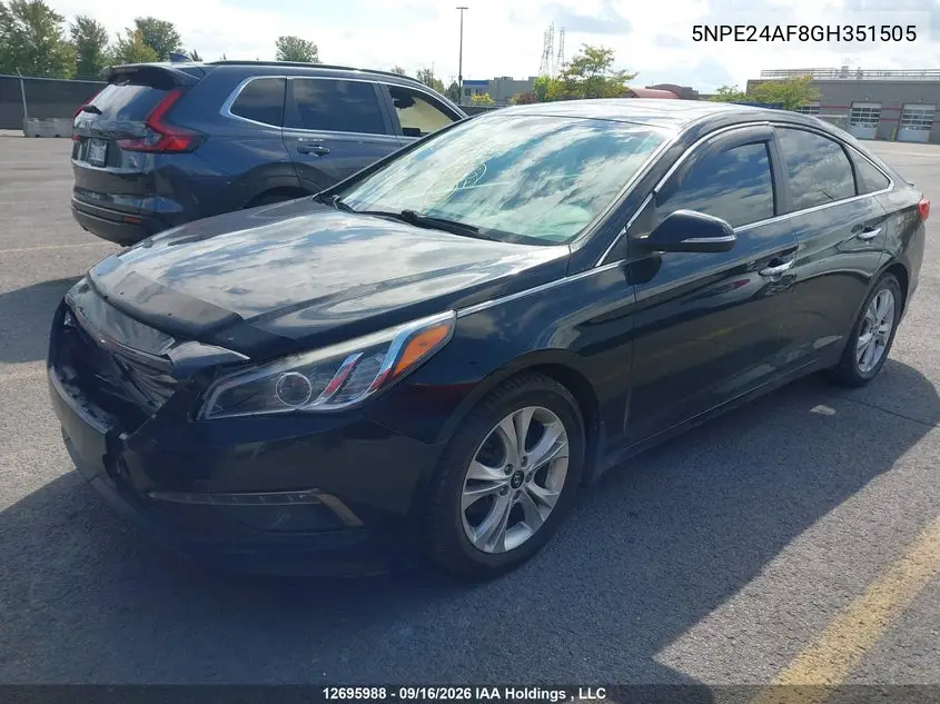 2016 HYUNDAI SONATA VIN 5NPE24AF8GH351505 — фото 2