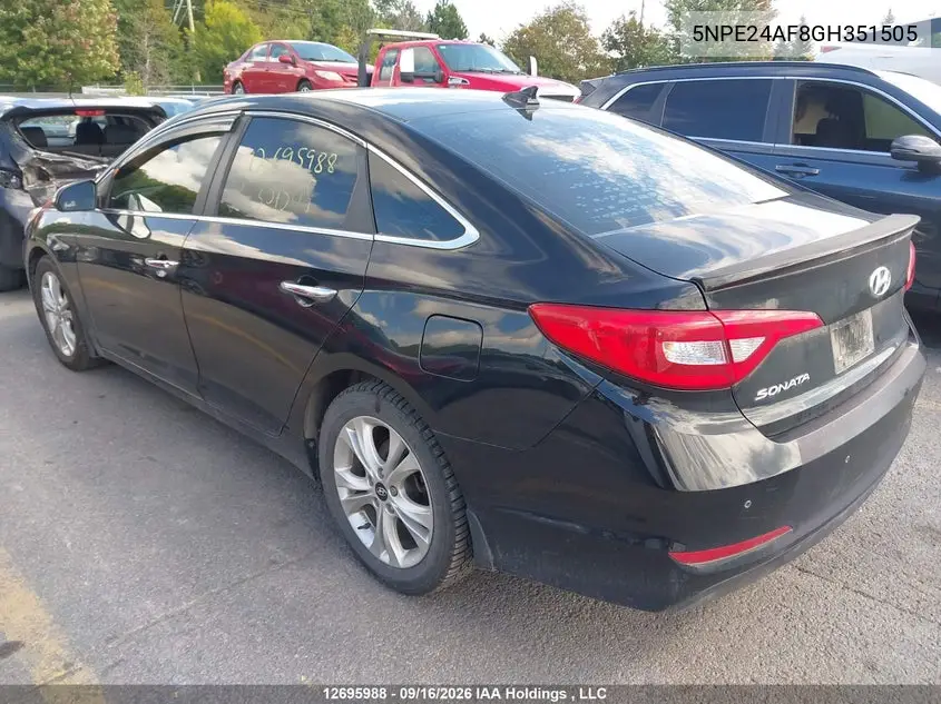 2016 HYUNDAI SONATA VIN 5NPE24AF8GH351505 — фото 3