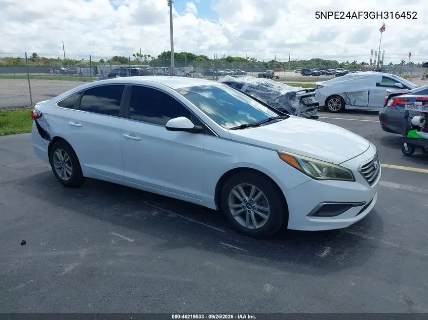 HYUNDAI SONATA 2016, VIN 5NPE24AF3GH316452