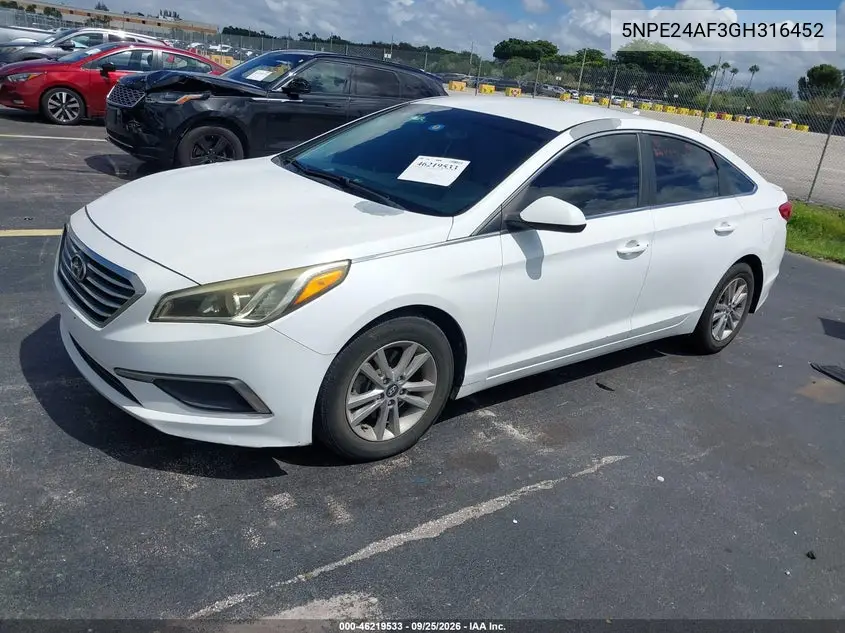 2016 HYUNDAI SONATA VIN 5NPE24AF3GH316452 — фото 2