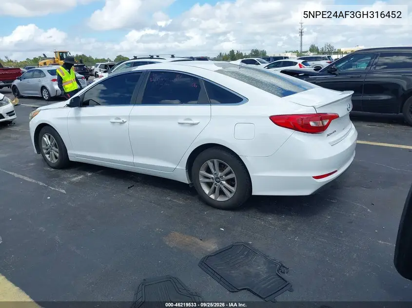 2016 HYUNDAI SONATA VIN 5NPE24AF3GH316452 — фото 3