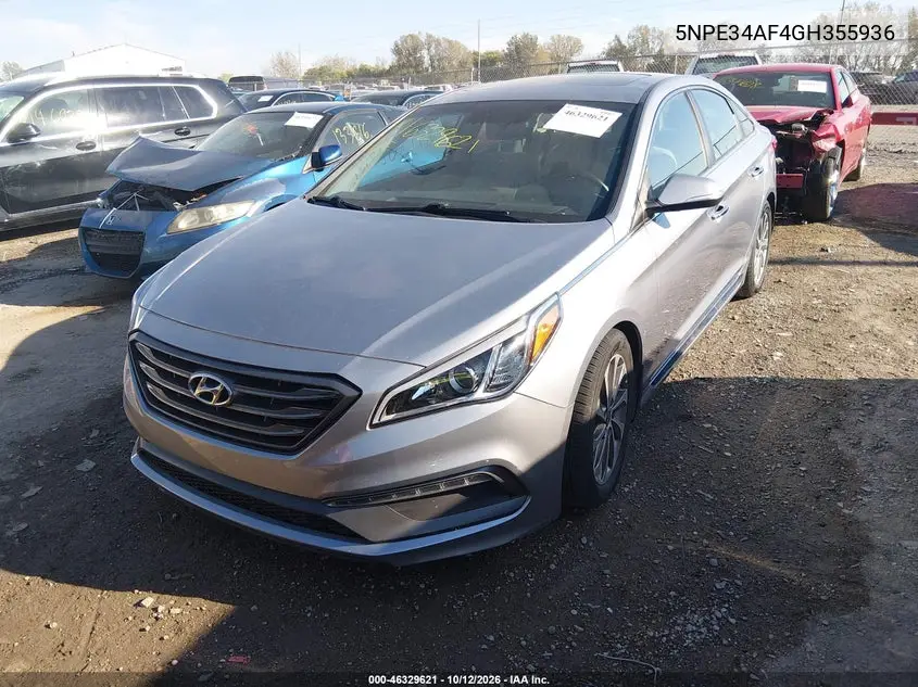 2016 HYUNDAI SONATA VIN 5NPE34AF4GH355936 — фото 2