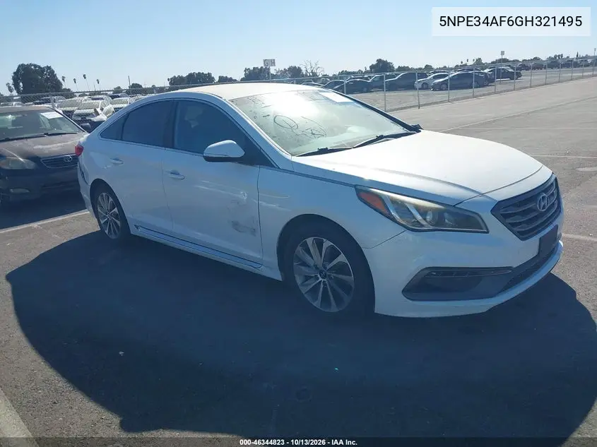 HYUNDAI SONATA 2016, VIN 5NPE34AF6GH321495