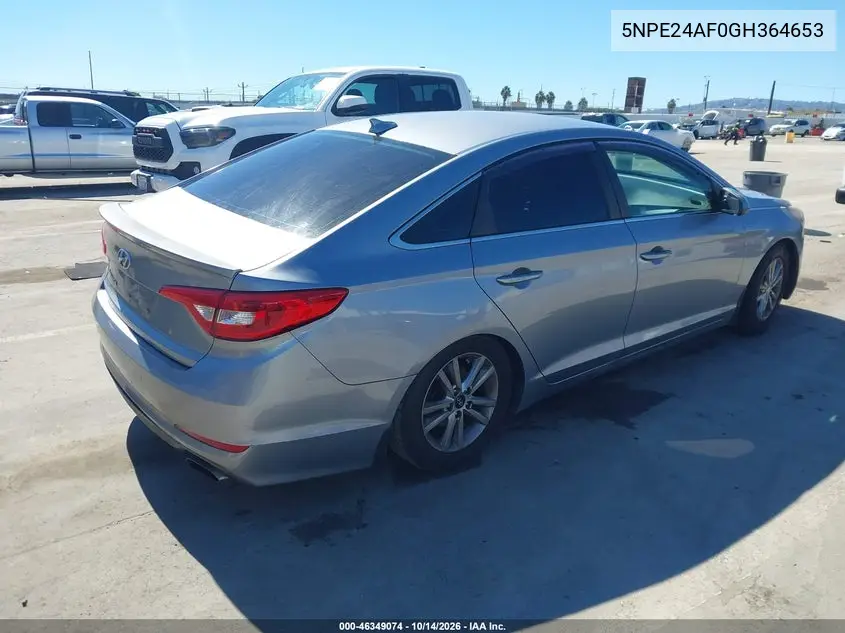 2016 HYUNDAI SONATA VIN 5NPE24AF0GH364653 — фото 4