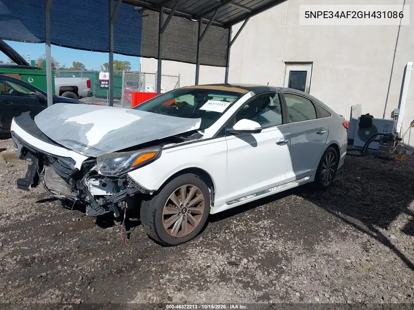 2016 HYUNDAI SONATA VIN 5NPE34AF2GH431086 — фото 2