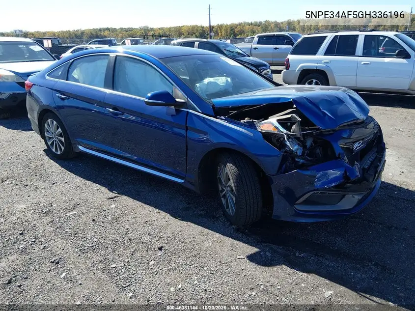 HYUNDAI SONATA 2016, VIN 5NPE34AF5GH336196