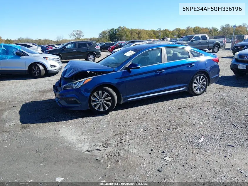 2016 HYUNDAI SONATA VIN 5NPE34AF5GH336196 — фото 2