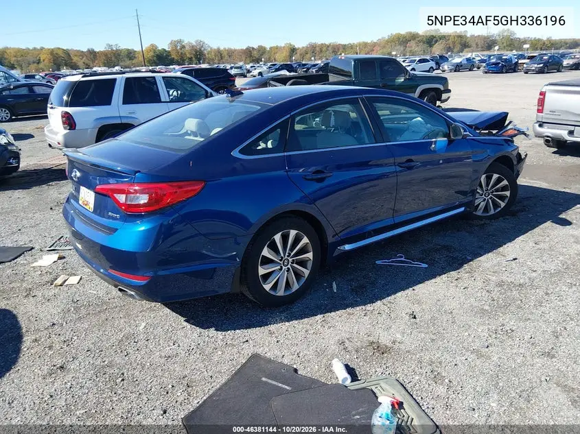 2016 HYUNDAI SONATA VIN 5NPE34AF5GH336196 — фото 4