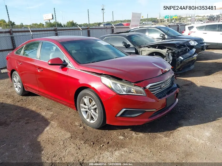 HYUNDAI SONATA 2016, VIN 5NPE24AF8GH353481