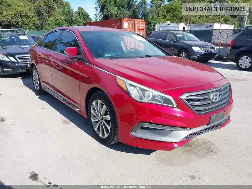 HYUNDAI SONATA 2017, VIN 5NPE34AF3HH480928
