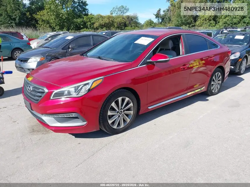2017 HYUNDAI SONATA VIN 5NPE34AF3HH480928 — фото 2