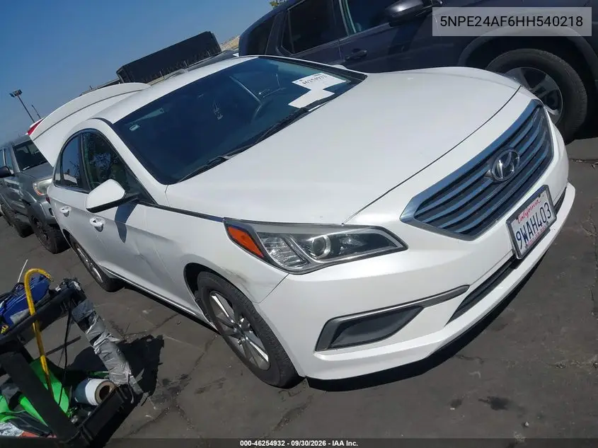 HYUNDAI SONATA 2017, VIN 5NPE24AF6HH540218