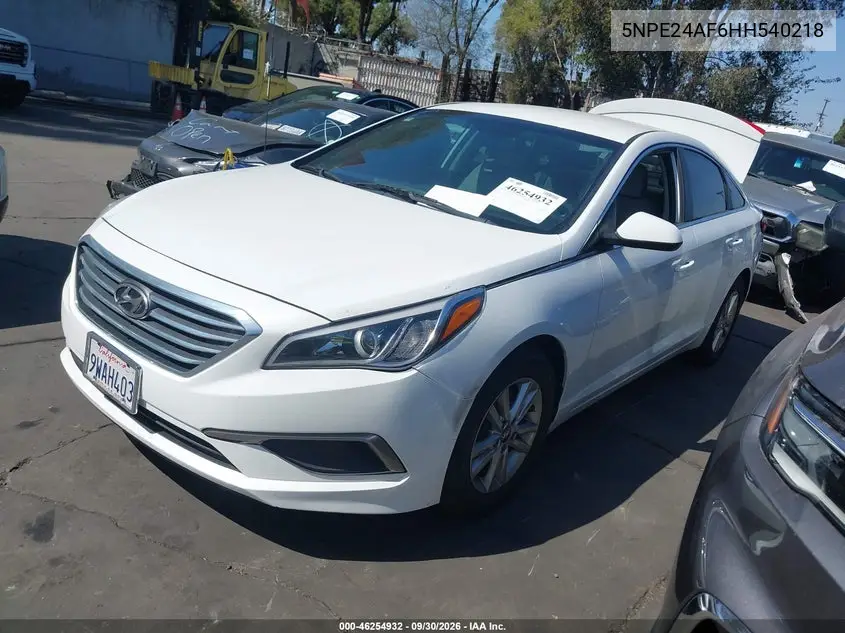 2017 HYUNDAI SONATA VIN 5NPE24AF6HH540218 — фото 2