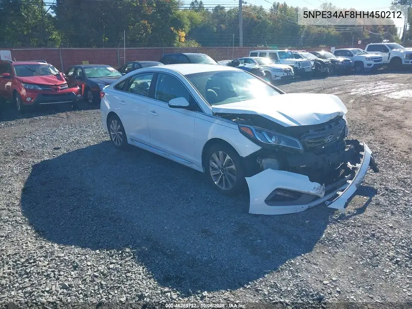 HYUNDAI SONATA 2017, VIN 5NPE34AF8HH450212