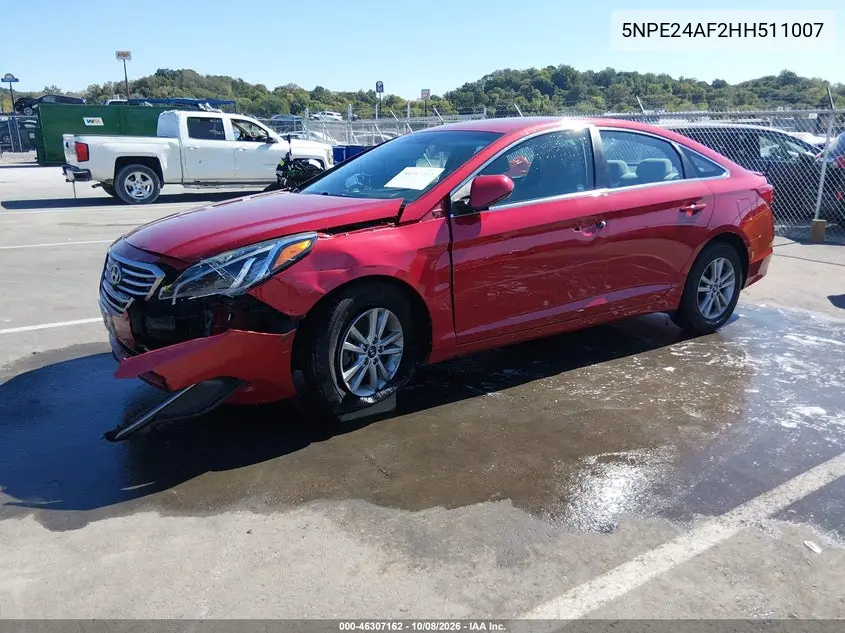 2017 HYUNDAI SONATA VIN 5NPE24AF2HH511007 — фото 2