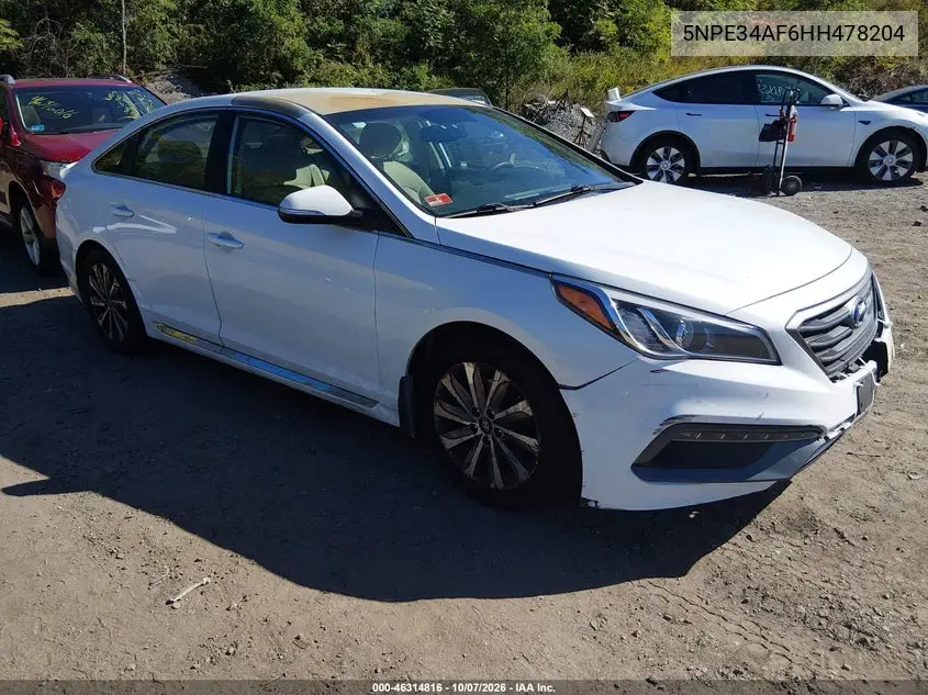 HYUNDAI SONATA 2017, VIN 5NPE34AF6HH478204