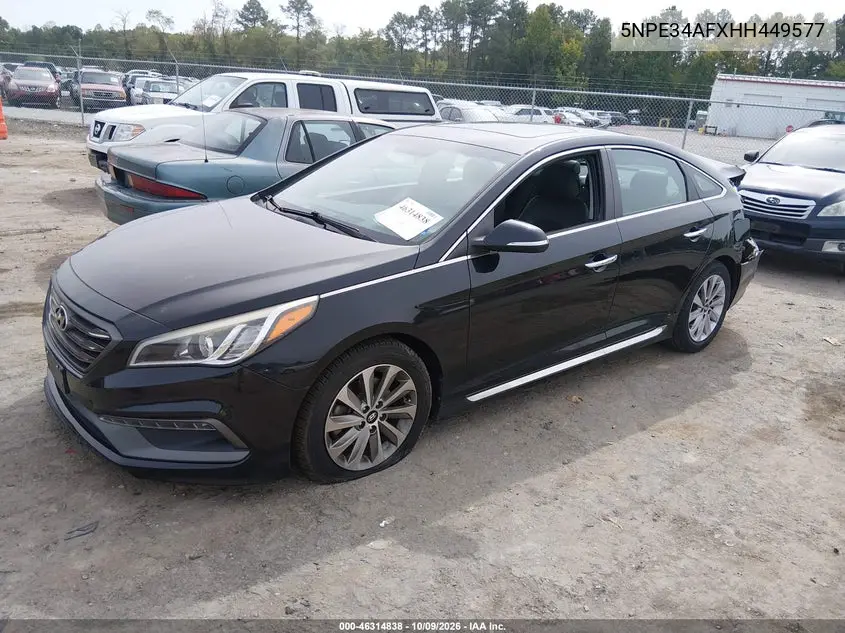 2017 HYUNDAI SONATA VIN 5NPE34AFXHH449577 — фото 2