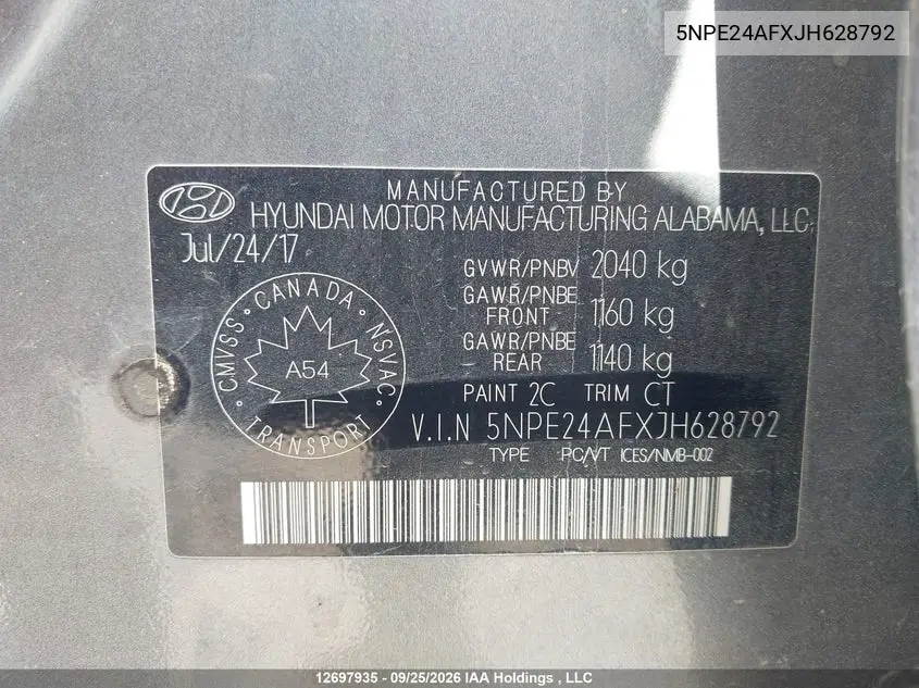 2018 HYUNDAI SONATA VIN 5NPE24AFXJH628792 — фото 22