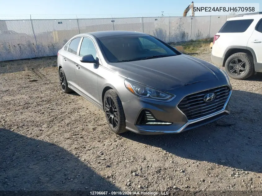 HYUNDAI SONATA 2018, VIN 5NPE24AF8JH670958